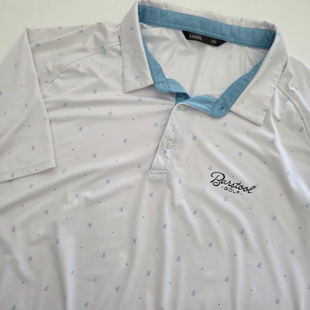 UNRL Barstool Golf Polo White Blue Performance Micro Print‎ Mens 2XL